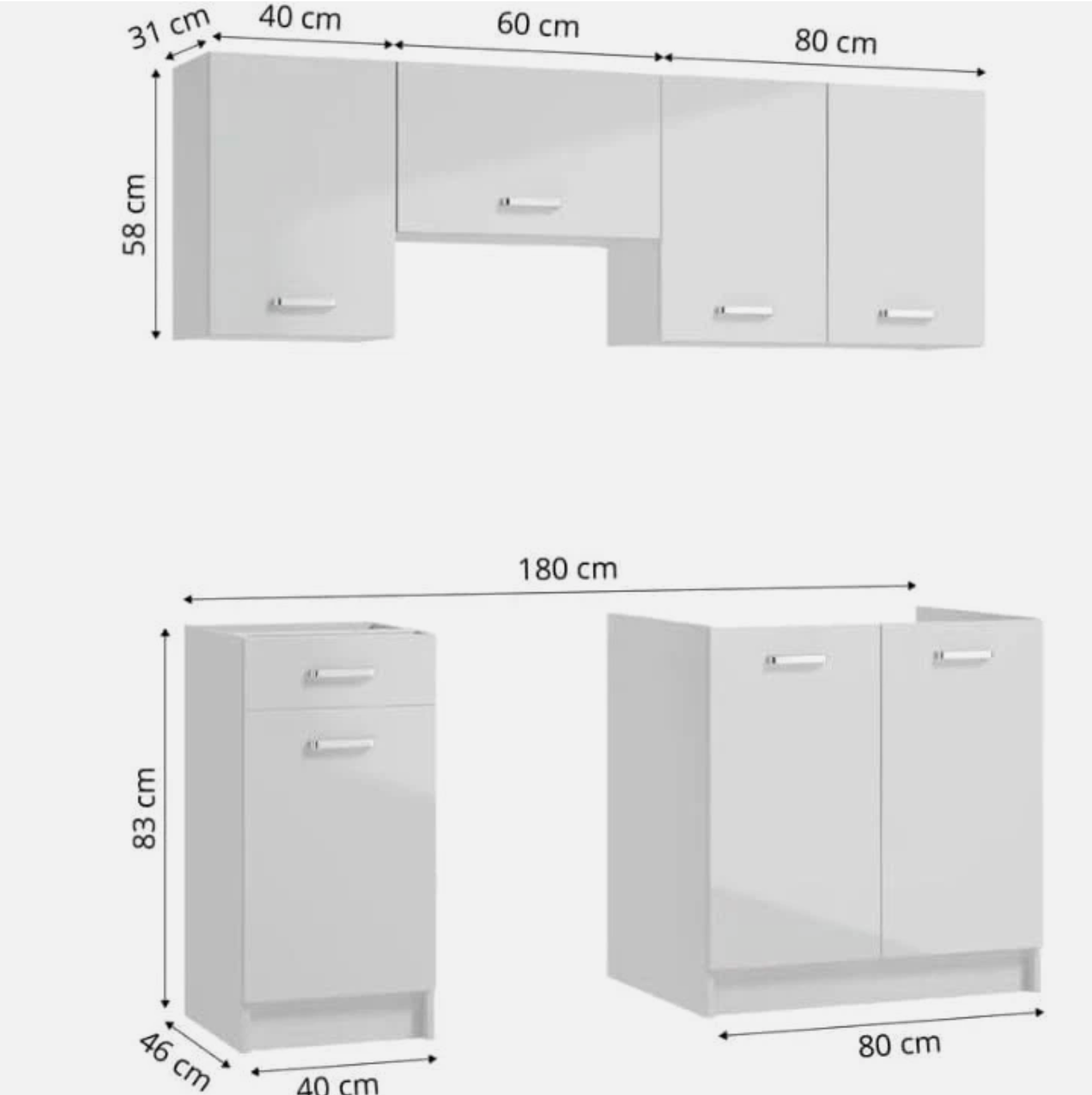 5-Piece Kitchen Cabinet Set, White Gloss, Easy Assembly & Maintenance